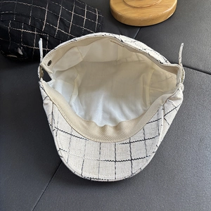Linen blend plaid flat cap for men featuring breathable fabric and a classic check pattern