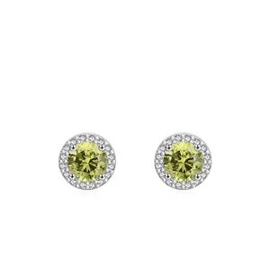 Sparkling S925 sterling silver halo stud earrings with yellow round-cut center stones