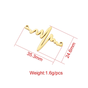 Golden stainless steel heartbeat lightning charm with 35.3mm x 24.6mm dimensions