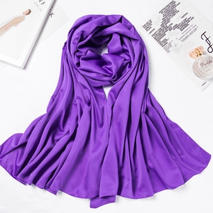 Purple Bawal square silk scarf 110x110cm with elegant matte finish for women