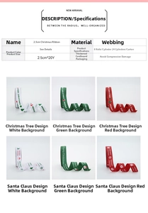 Detail view of 2.5cm Christmas ribbon with Merry Christmas text and festive patterns