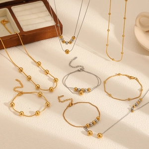 Collier Et Bracelet En Acier Inoxydable Perles Rondes Chaîne À Billes Bijoux De Mode Minimalistes Pour Femmes Accessoire Élégant