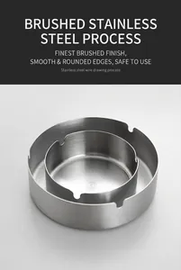 Nesting stainless steel ashtrays in large and small sizes with brushed finish on white desk