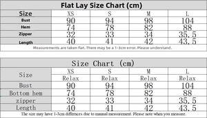 Detailed size chart for women's sequin jacket showing bust and length measurements