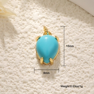 Detail view of 15x8mm turquoise heart pendant in 18K gold-plated setting with weight specs