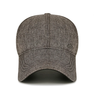Men's heathered brown baseball cap with mountain metal logo and adjustable long brim
