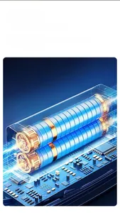 Detail view of dual rechargeable lithium batteries and blue PCB for pet cooling fan