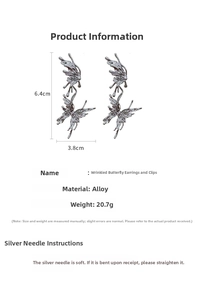 Détails techniques des boucles d'oreilles papillon avec dimensions et spécifications