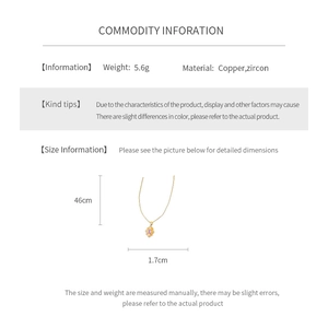 Detail showing dimensions of vintage zircon pendant necklace with 46cm copper chain