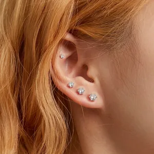 Classic S925 sterling silver six-claw zircon stud earrings set for women