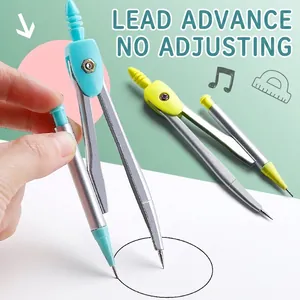 Mechanical compass set for students featuring a push-to-lead design in mint green and yellow