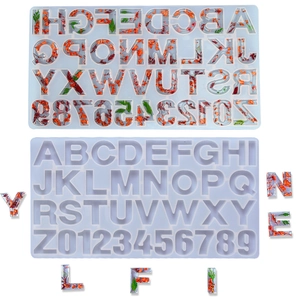 Alphabet and numeric silicone mold for resin casting with decorative floral inclusions