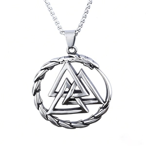 Viking Valknut dragon pendant in stainless steel with a silver box chain necklace