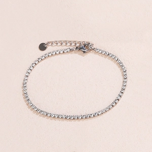 Elegant silver stainless steel tennis bracelet with sparkling zircon stones and lobster clasp