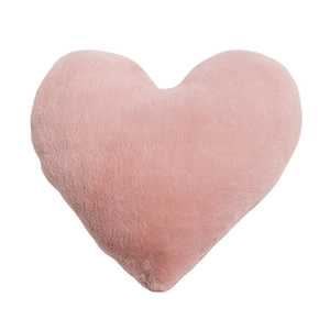 Pink heart-shaped faux rabbit fur plush pillow for sofa and bed decor on white background