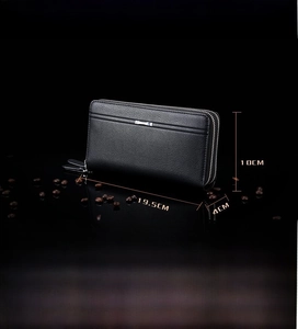Detailed size specifications for men's double zipper business clutch with leather texture