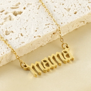 Collier avec pendentif mama en acier inoxydable doré 18 carats sur pierre beige