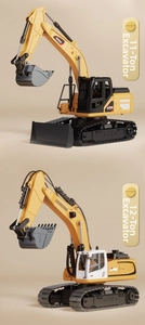 Detail view of 11-channel and 12-channel RC excavator toy models with mechanical arms