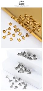 Detailed macro view of gold and silver stainless steel jewelry clasps for DIY necklace making