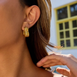 Classic 18K gold plated stainless steel triple layered weave C hoop earrings for women