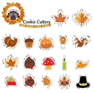 17-piece stainless steel Thanksgiving cookie cutter set with turkey and pumpkin shapes