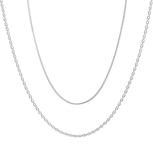 Double-layered silver titanium steel necklace featuring beaded chain and twisted rope design