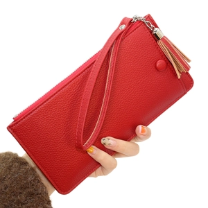 Portafoglio Lungo Donna Pelle PU Grana Litchi Nappa Cinturino Da Polso Cerniera Porta Carte Minimalista Elegante