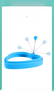 Blue heart silicone egg ring with 360-degree rotating stainless steel handle