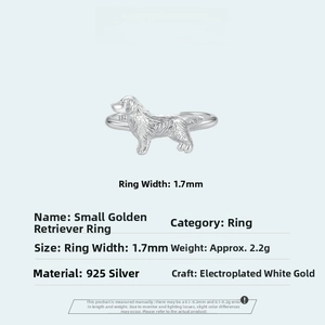 Close-up of S925 silver golden retriever ring with 1.7mm width and polished finish
