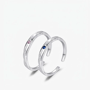 925 Sterling Silver Adjustable Open Ring With Irregular Wave Texture Inlaid Round Cubic Zirconia Minimalist Jewelry