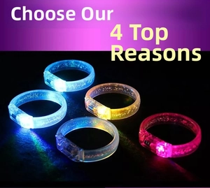 Detailed view of LED glowing bracelets in blue, orange, and pink colors for parties