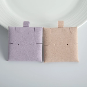 Double-sided microfiber jewelry display cards for necklaces and earrings in light purple