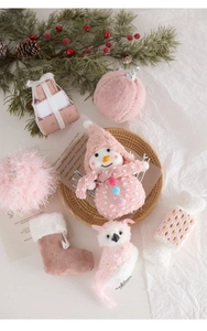 Pink and white Christmas decoration set with knitted snowman and sweet ornaments