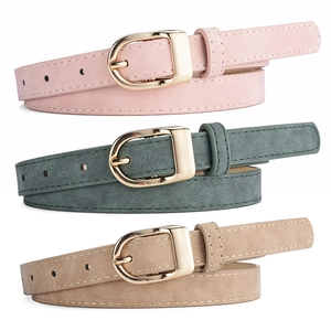 Women's Fashion PU Leather Skinny Belt with D-Shaped Alloy Pin Buckle Decorative Waist Belt for Jeans Dresses Suit