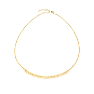Close-up of golden leaf pendant necklace featuring fine O-chain and adjustable lobster clasp