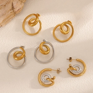 Minimalist geometric vortex titanium steel earrings in gold and silver finishes