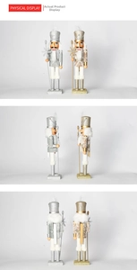 Detailed views of 38cm wooden Christmas nutcracker kings in gold and silver finishes