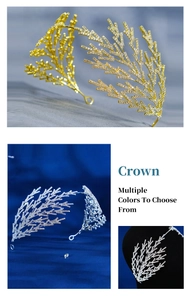Detail view of branch design bridal headband with sparkling crystals in gold and silver