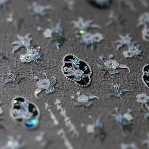 Stickers à ongles 3D holographiques en relief avec motifs de fleurs de lys et dorures