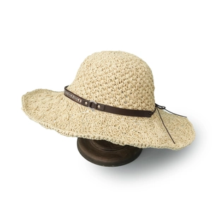 Women Wide Brim Straw Sun Hat Paper Straw Beach Hat With Leather Belt And Metal Ring Bohemian Style Summer Outdoor