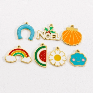 Colorful enamel stainless steel charms set for DIY jewelry including rainbow and daisy