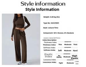 Detail view of brown ribbed lounge set with long sleeve crop top and drawstring trousers