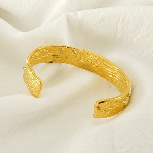 Vintage textured gold evil eye square open bangle in durable stainless steel