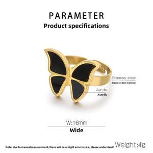 Detail of 18k gold plated butterfly ring with 16mm width and adjustable open design