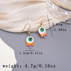 Detail showing eyeball lollipop earrings dimensions of 3.8cm height and 1.2cm width