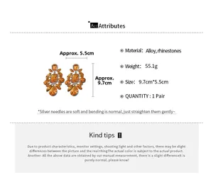 Detailed size chart for vintage orange teardrop earrings with alloy and rhinestones