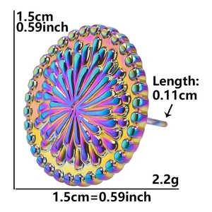 Detail of 1.5cm rainbow stainless steel stud earring with size and weight dimensions
