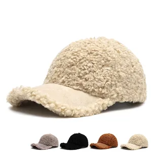 Thick warm winter lamb wool baseball cap for women with cozy textured fleece finish
