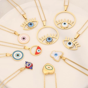 Evil Eye Pendant Necklace Stainless Steel Enamel Turkish Protection Jewelry For Women Gold Plated Fashion