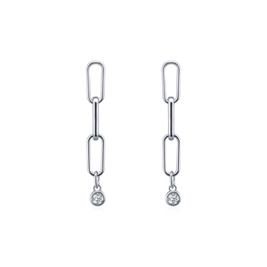 Sparkling long chain earrings in silver with round moissanite drop pendants